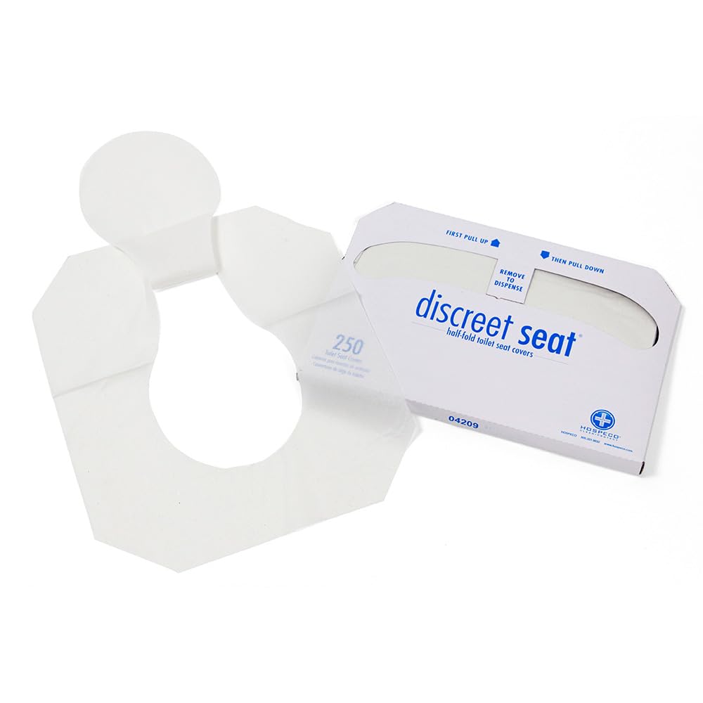 Hospeco Flushable Toilet Seat Covers - 1000 Pcs, 4 Packs of 250 - Disposable Paper Discreet Seats for Commercial Wall Dispenser, 16.75 x 14.25 Half-Fold, White
