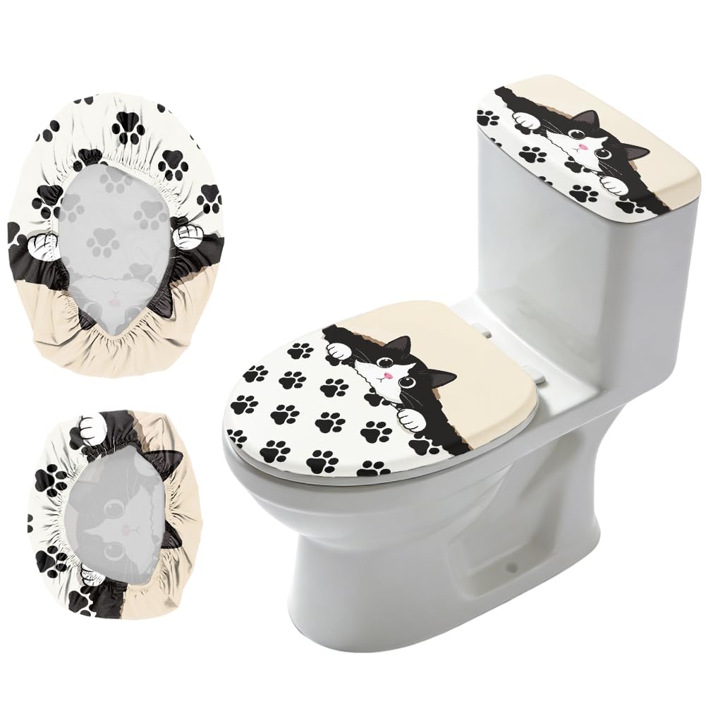 2Pcs Ocean Theme Toilet Lid Cover and Tank Cover Set Coastal Stretch Cover Set Pumpkin Toilet Seat Covers Fabric Sets Machine Wash Fits Round Elongated Oblong for Bathroom Replacement