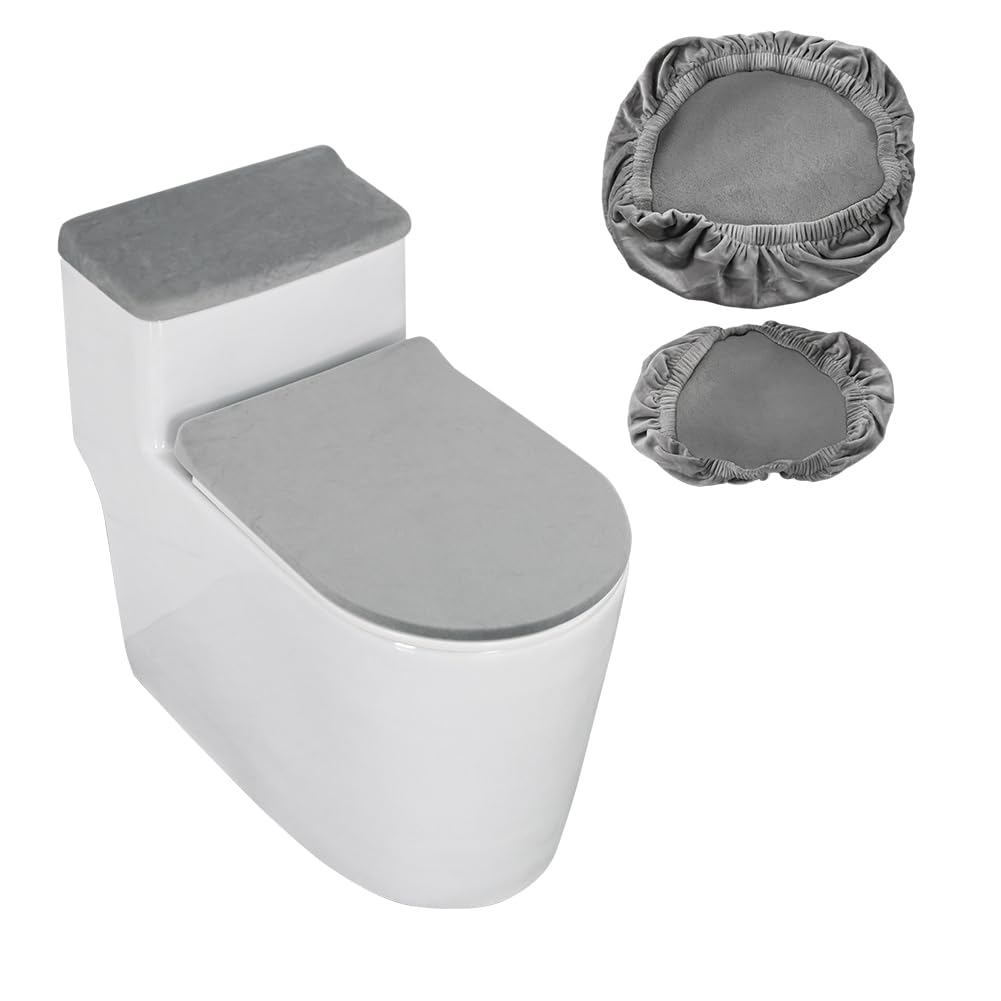 GORGECRAFT 2Pcs Toilet Lid Covers Stretch Velvet Toilet Lid Seat Cover Set with Elastic Bottom Soft Bathroom Fabric Wear Resistant Tank Covers Replacement Brown Universal Machine Washable