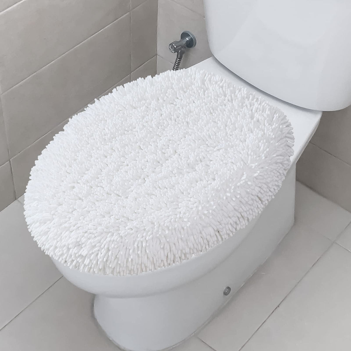 TREETONE Ultra Soft Chenille Bathroom Toilet Lid Cover, 19x21 Inches, White