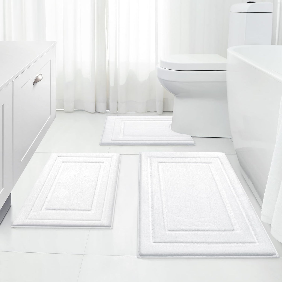 HOMEIDEAS Brown Bathroom Rugs Set of 3, Non Slip Bath Mats
