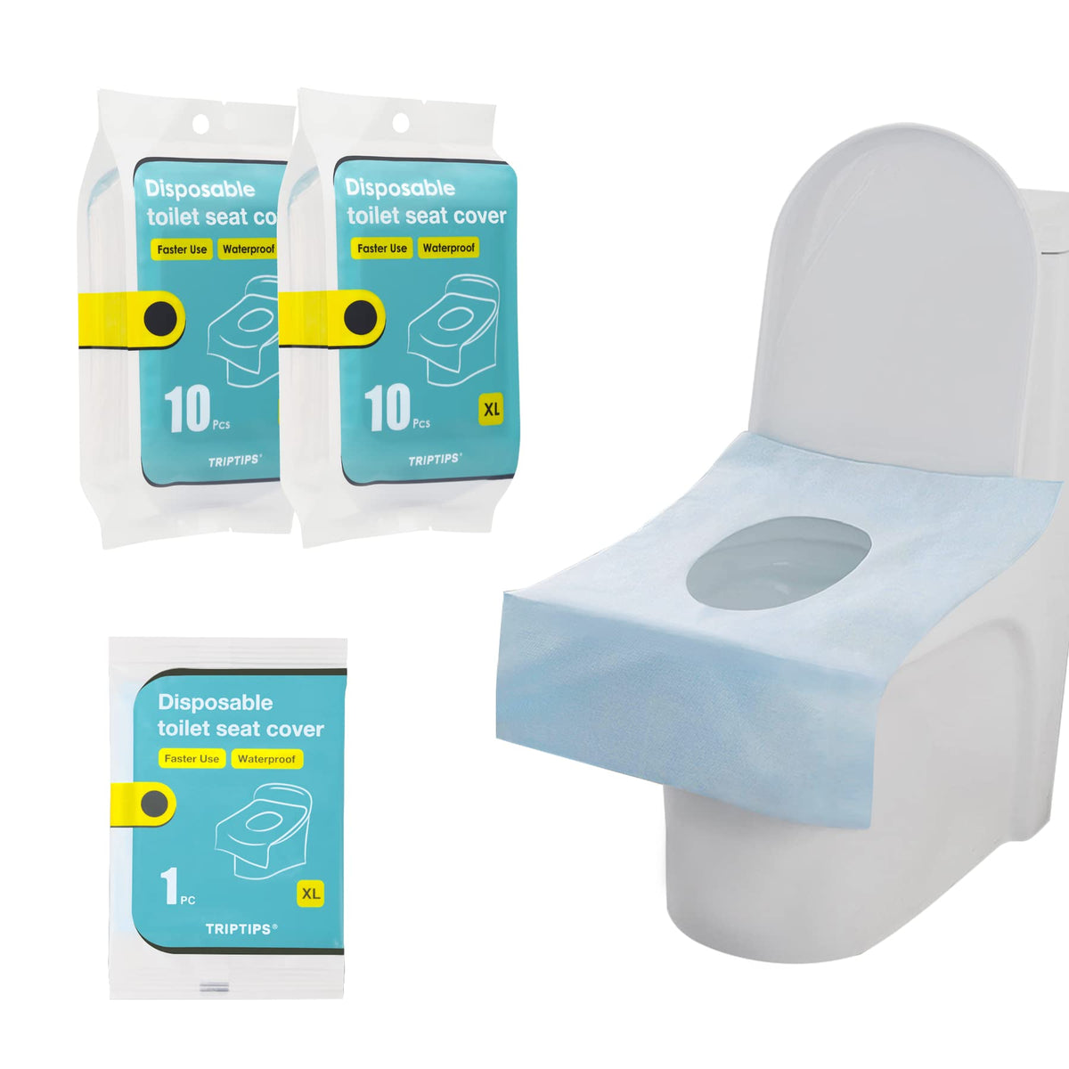 TRIPTIPS Toilet Seat Covers Disposable Travel Pack 60 count|Faster use-Sticker free|Waterproof|XL Disposable Toilet Seat Cover for Adults and Kids, Individually for Public Restroom/Airplane (60pcs)