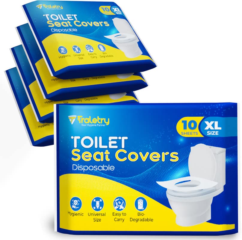 Toilet Seat Covers Disposable Flushable Travel Pack of 100, XL Biodegradable Paper Toilet Seat Covers for Adults & Kids, Public Restroom, Airplane & Camping Travel Essentials