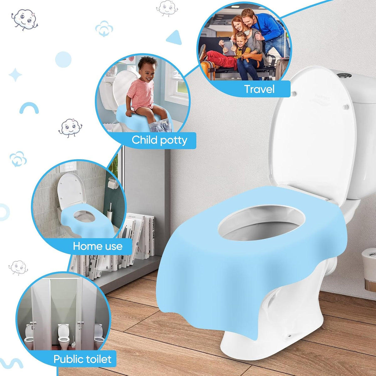Cottonessence Disposable Toilet Seat Covers (30-Pack) – Waterproof, Individually Wrapped, Portable,Non-Slip Liners for Kids & Adults, Travel & Home Use