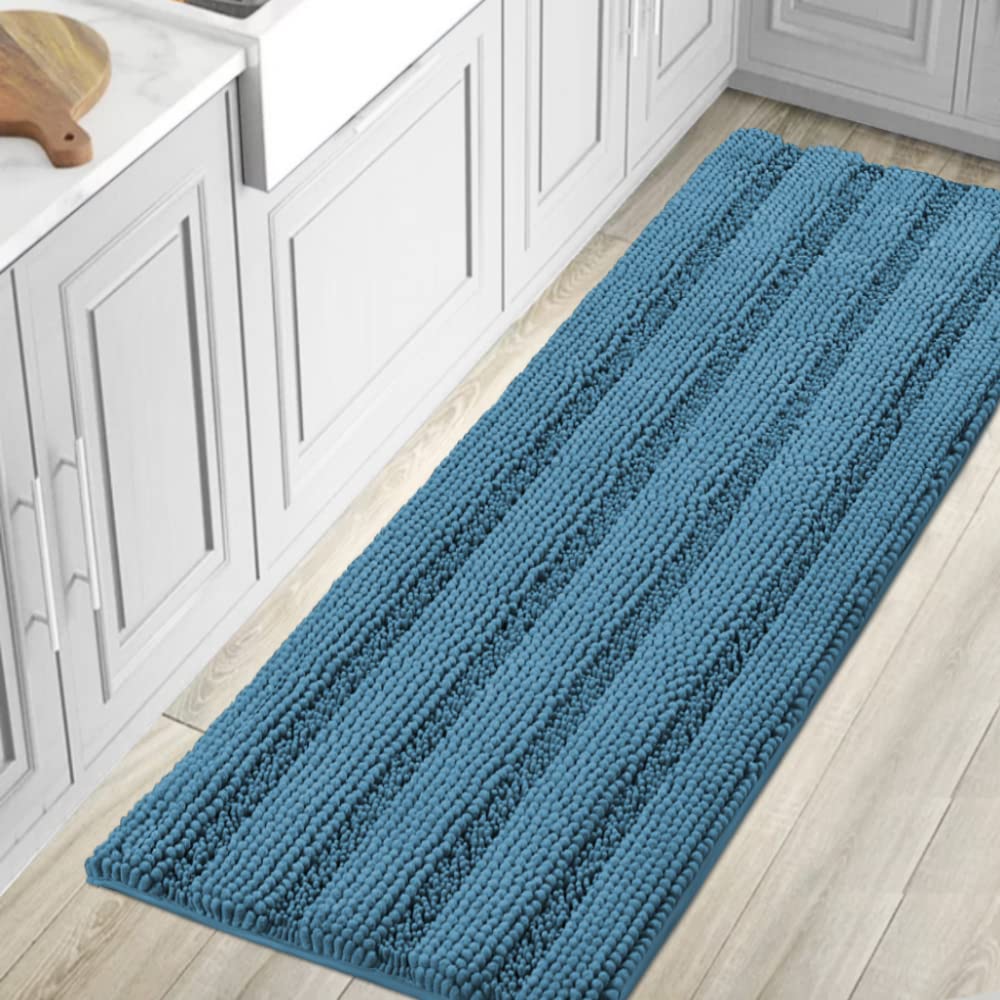 H.VERSAILTEX Bath Rugs for Bathroom Non Slip Bath Mats Extra Thick Chenille Striped Rug 20" x 32" Absorbent Non Skid Fluffy Soft Shaggy Washable Dry Fast Plush Mat for Indoor, Bath Room, Tub - Sage
