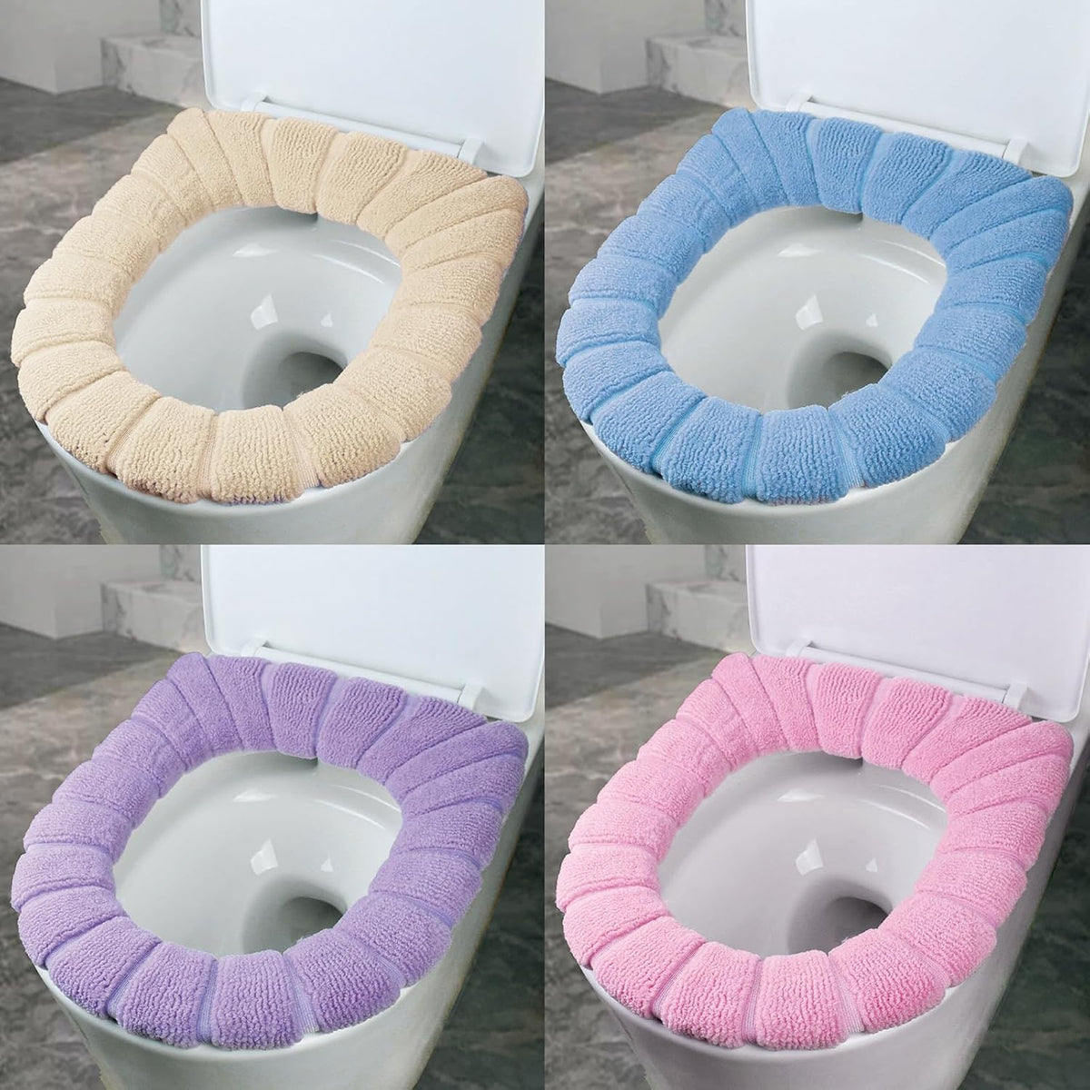 SKJ&CO Toilet Seat Covers, 5 Color Combinations,Soft Toilet Seat Warmer Pads for Bathroom