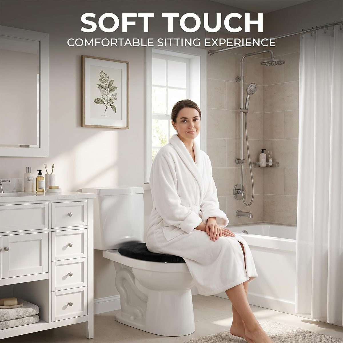 Microfiber Black Toilet Seat Cover, Soft and Absorbent Toilet Seat Lid Cover, Machine Washable Black Toilet Lid Covers for Bathroom Fits Most Size Toilet Lids