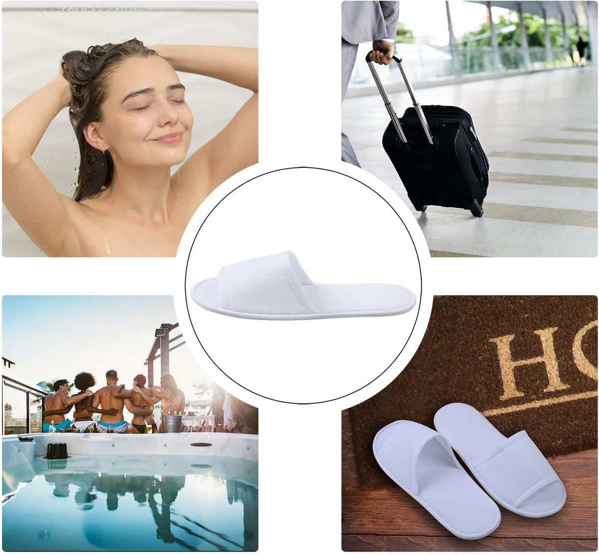 Elcoho 12 Pairs Open Toe Spa Slippers White Spa Hotel Guest Slippers for Spa, Party Guest, Hotel and Travel, Fits Most Men and Women