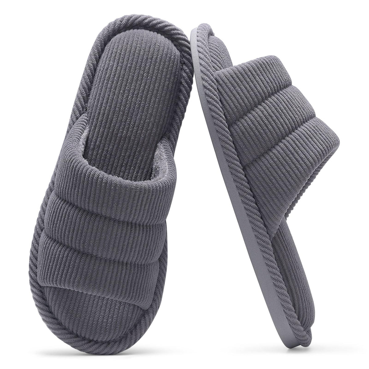shevalues Terry Cloth Open Toe Slippers for Women Memory Foam House Shoes