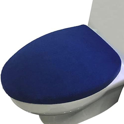 Madeals Microfiber Toilet Lid Cover Soft and Absorbent, Comfortable Bathroom Microfiber Toilet Lid Cover Seat Fits Most Size Toilet Lids for Navy Blue