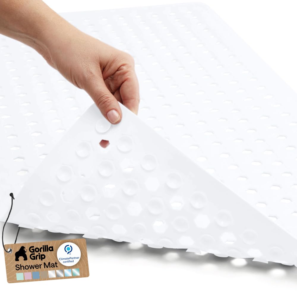 GORILLA GRIP Bath Tub Shower Mat, Bathtub Floor Liner, 35x16 Gray Opaque