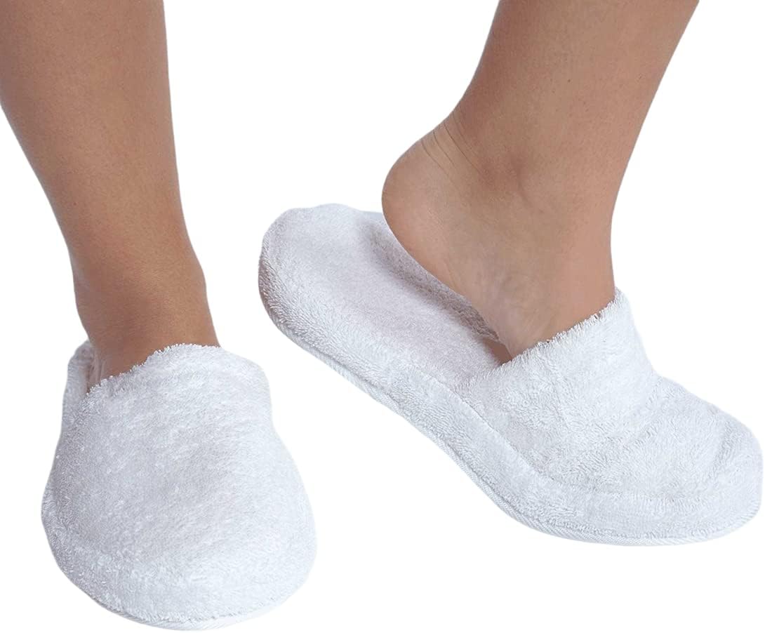 Turkishtowels Luxury 100% Cotton Terry Spa Slippers in White - Large