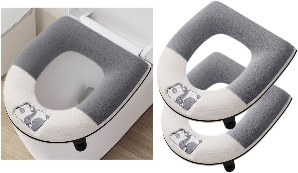 Toilet Seat Cover, Soft Plush Memory Foam, Warm Anti-Slip Pad with Built-in Handle and Zipper, Reusable Bathroom Seat Cushion, 2 Pack