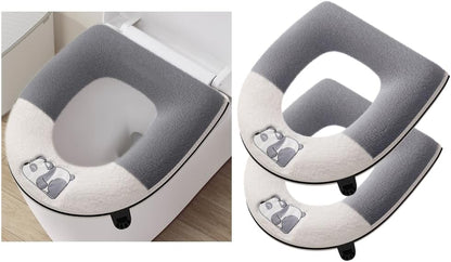 Toilet Seat Cover, Soft Plush Memory Foam, Warm Anti-Slip Pad with Built-in Handle and Zipper, Reusable Bathroom Seat Cushion, 2 Pack