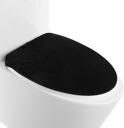 Microfiber Black Toilet Seat Cover, Soft and Absorbent Toilet Seat Lid Cover, Machine Washable Black Toilet Lid Covers for Bathroom Fits Most Size Toilet Lids