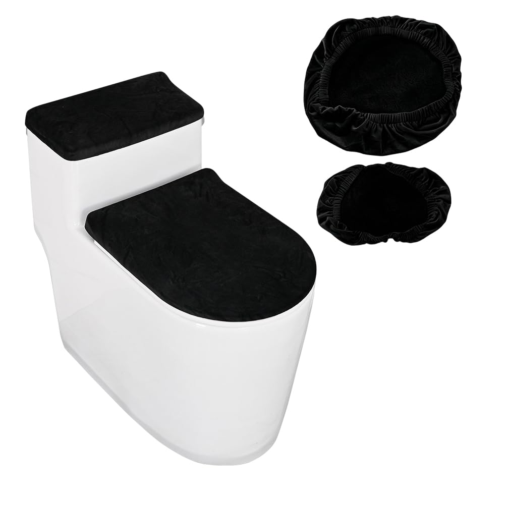 GORGECRAFT 2Pcs Toilet Lid Covers Stretch Velvet Toilet Lid Seat Cover Set with Elastic Bottom Soft Bathroom Fabric Wear Resistant Tank Covers Replacement Brown Universal Machine Washable