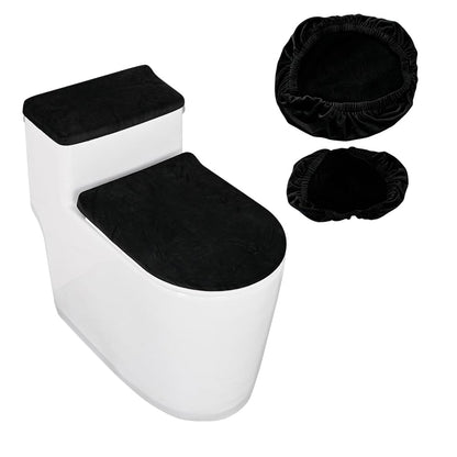 GORGECRAFT 2Pcs Toilet Lid Covers Stretch Velvet Toilet Lid Seat Cover Set with Elastic Bottom Soft Bathroom Fabric Wear Resistant Tank Covers Replacement Brown Universal Machine Washable