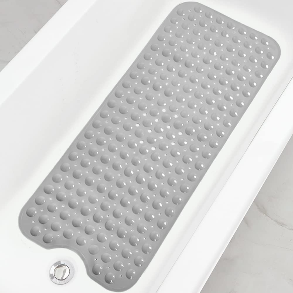 Bathtub and Shower Mats, Extra Long Non-Slip Bath Tub Mat 39 x 16 Inch, Machine Washable Bathmat with Suction Cups & Drain Holes for Bathroom Floor, White