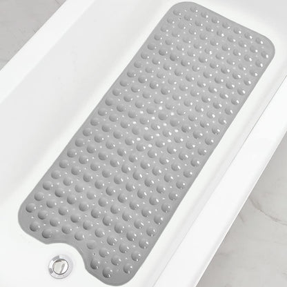 Bathtub and Shower Mats, Extra Long Non-Slip Bath Tub Mat 39 x 16 Inch, Machine Washable Bathmat with Suction Cups & Drain Holes for Bathroom Floor, White