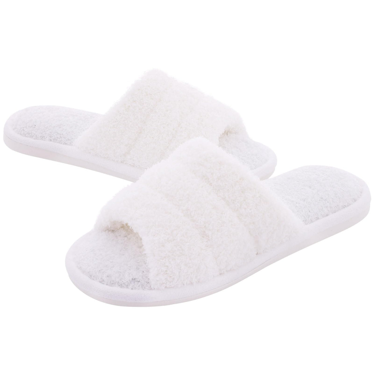shevalues Terry Cloth Open Toe Slippers for Women Memory Foam House Shoes