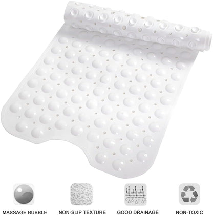 Bathtub and Shower Mats, Extra Long Non-Slip Bath Tub Mat 39 x 16 Inch, Machine Washable Bathmat with Suction Cups & Drain Holes for Bathroom Floor, White