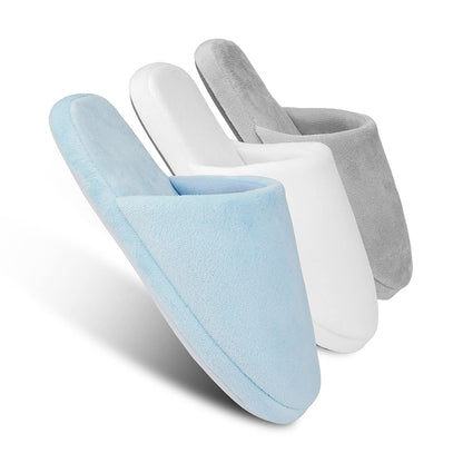 3-Pair Luxury Spa Slippers - Cotton Memory Foam Non-slip Closed Toe Washable Slippers for Hotel,Guest,Travel,Bride,Women and Men