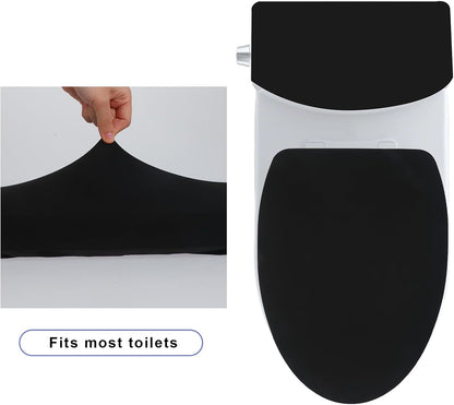 Sliverdew Toilet Lid Cover and Toilet Tank Lid Cover Toilet Cover with Elastic Bottom Fabric Cover for A Lid Toilet Tank Toilet Top Cover Back of Toilet Tank Cover Replacement (Black)