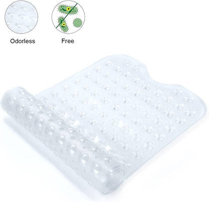YINENN Bath and Shower Safety Mats 40x16 inch, Non Slip with Suction Cups for Bathroom Stall and Tub Floor, Extra Large and Machine Washable, Drain Holes Keep Bathtub Clean, Clear