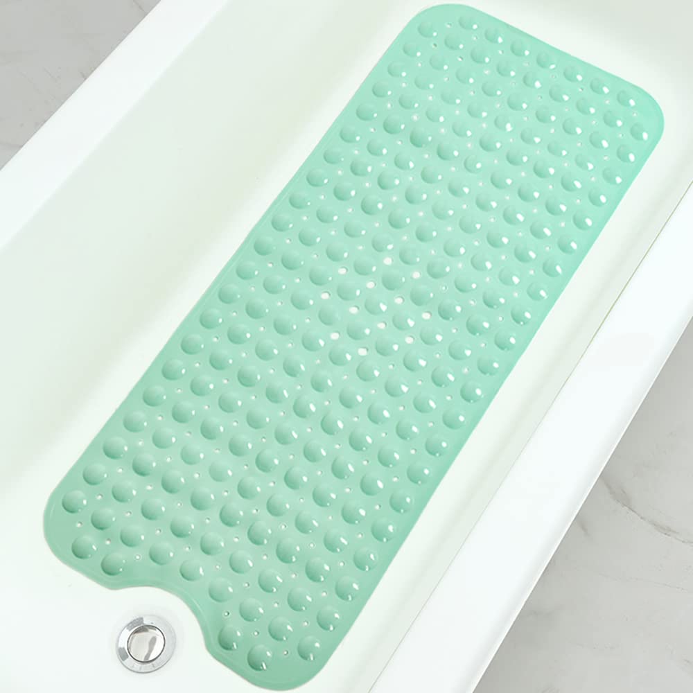 Bathtub and Shower Mats, Extra Long Non-Slip Bath Tub Mat 39 x 16 Inch, Machine Washable Bathmat with Suction Cups & Drain Holes for Bathroom Floor, White
