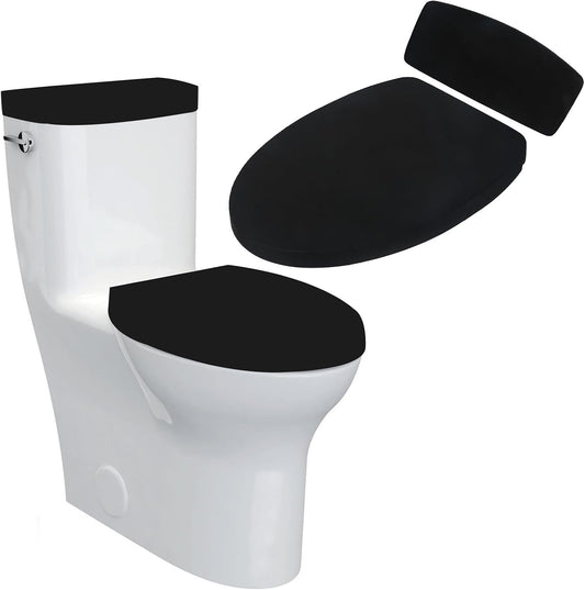 Sliverdew Toilet Lid Cover and Toilet Tank Lid Cover Toilet Cover with Elastic Bottom Fabric Cover for A Lid Toilet Tank Toilet Top Cover Back of Toilet Tank Cover Replacement (Black)