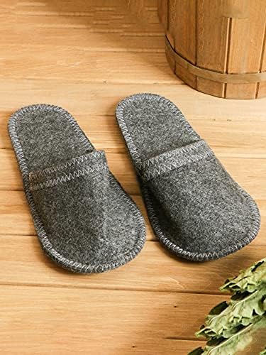 Sauna Slippers Russian Wool Bunny Slippers for Men, Women, Unisex Spa Flips, Bath Slippers for Home, Made of 100% Natural Wool Felt Grey and White Colors Closed Toe (grey)