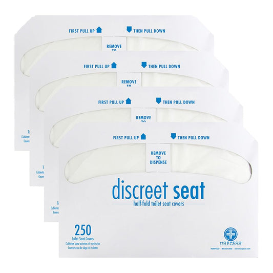 Hospeco Flushable Toilet Seat Covers - 1000 Pcs, 4 Packs of 250 - Disposable Paper Discreet Seats for Commercial Wall Dispenser, 16.75 x 14.25 Half-Fold, White