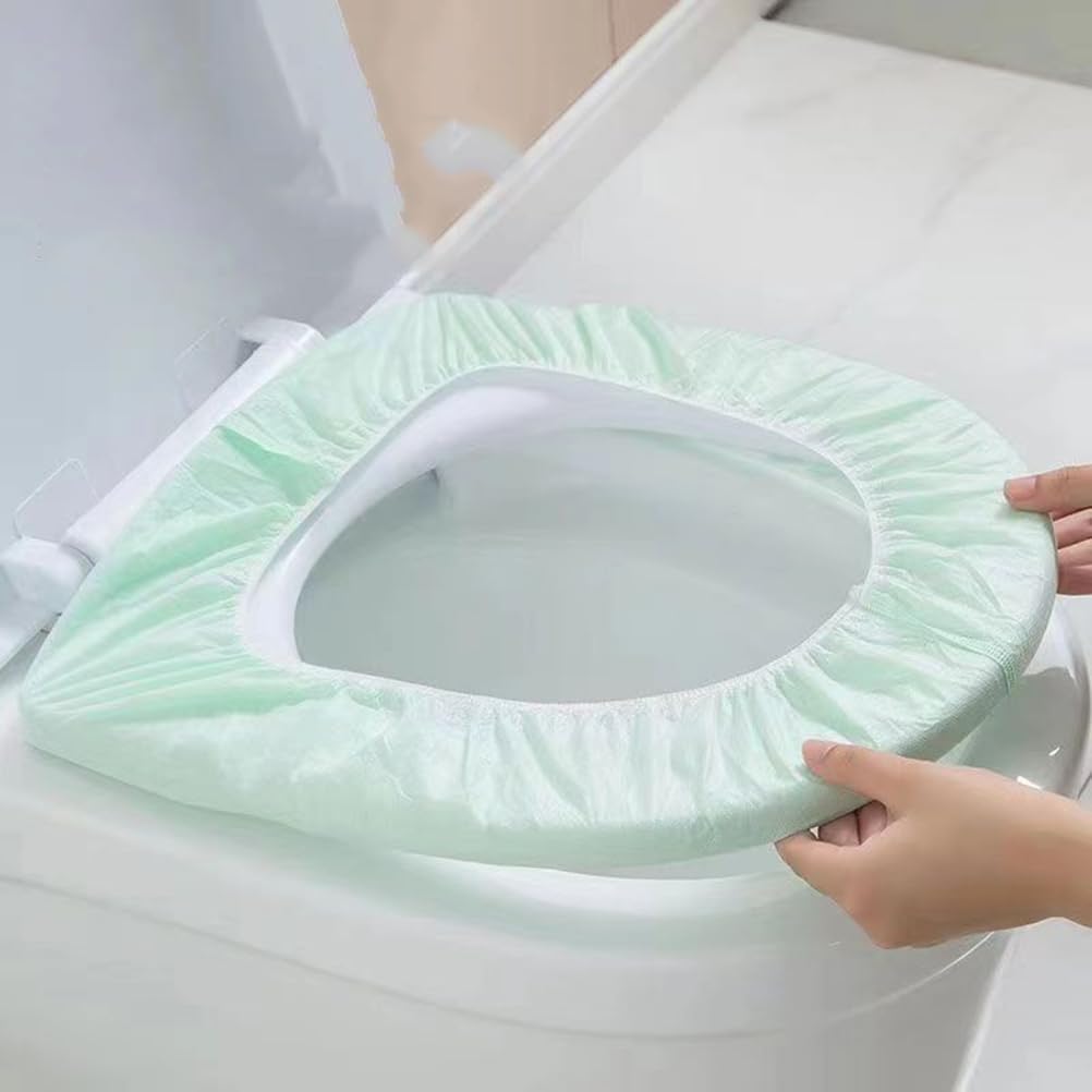 Disposable Non-woven Toilet Seat Mat 2 Layer Water Proof Toilet Cover Portable Travel Hotel Toilet Seat Pad 10 Pieces (Green)