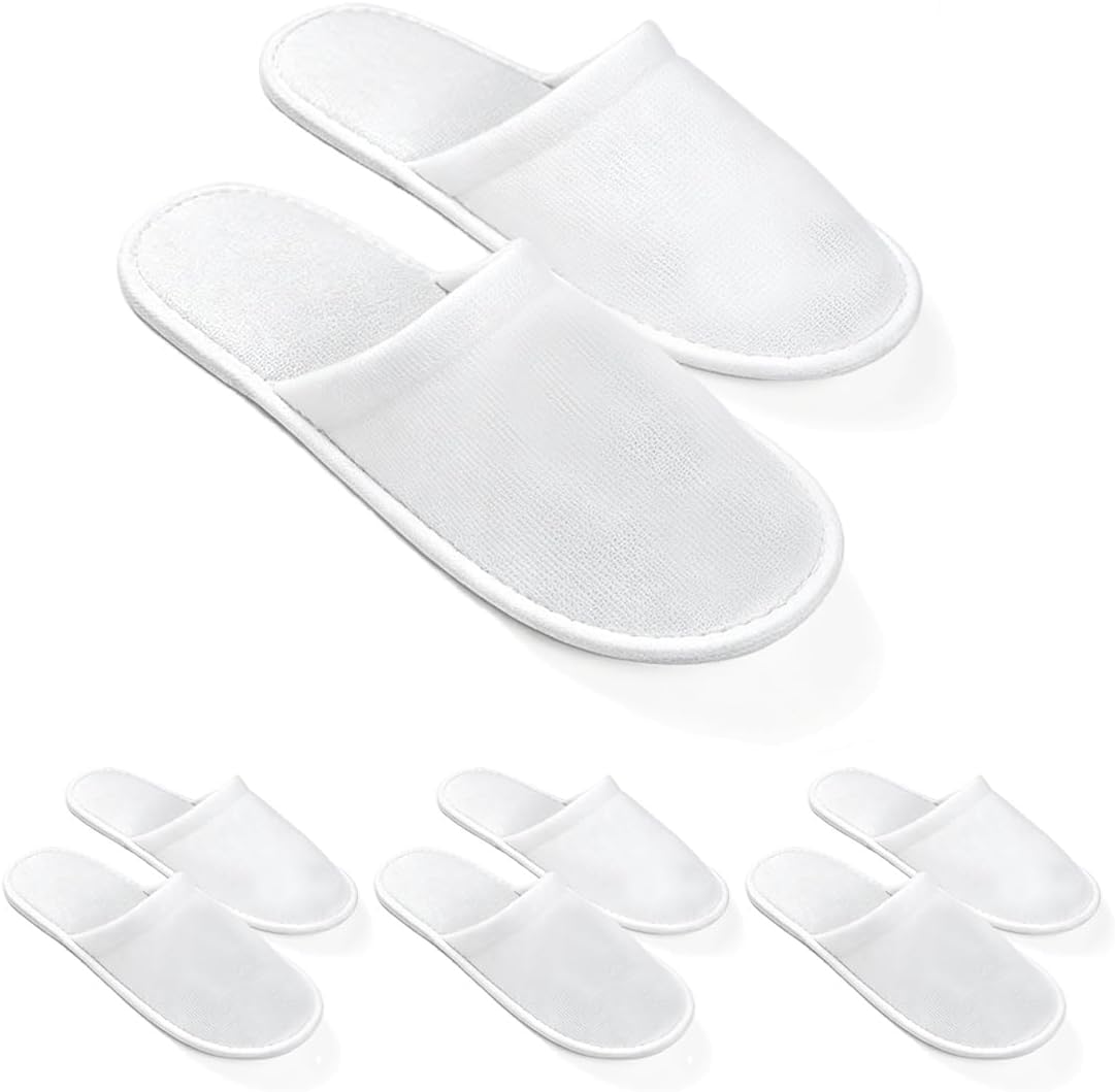 Disposable Slippers For Guests, Bulk White Slipper Pack For Hotel, Spa, Travel, Shoeless Home, Fits up to Adult