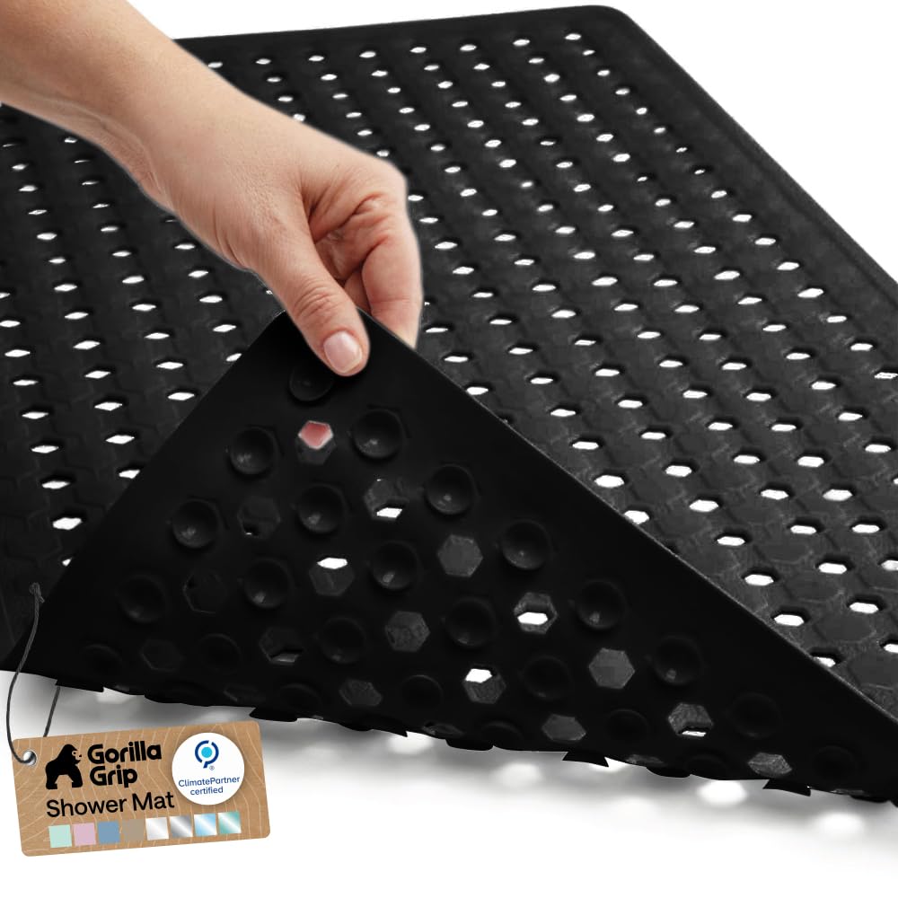 GORILLA GRIP Bath Tub Shower Mat, Bathtub Floor Liner, 35x16 Gray Opaque