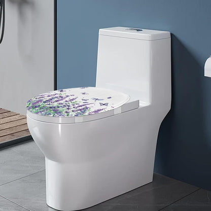 Purple Lavender Elongated Toilet Seat Cover Soft and Absorbent Fabric Toilet Lid Cover Oval Fits Most Standard Lids with Elastic Band for Bathroom Decor Accessories Protective