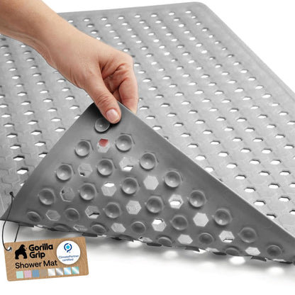 GORILLA GRIP Bath Tub Shower Mat, Bathtub Floor Liner, 35x16 Gray Opaque