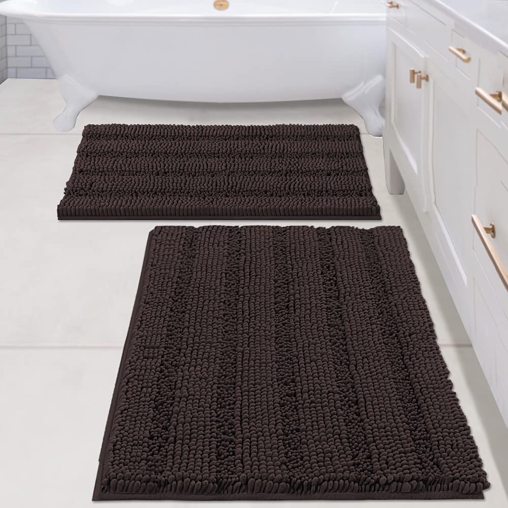 H.VERSAILTEX Bath Rugs for Bathroom Non Slip Bath Mats Extra Thick Chenille Striped Rug 20" x 32" Absorbent Non Skid Fluffy Soft Shaggy Washable Dry Fast Plush Mat for Indoor, Bath Room, Tub - Sage