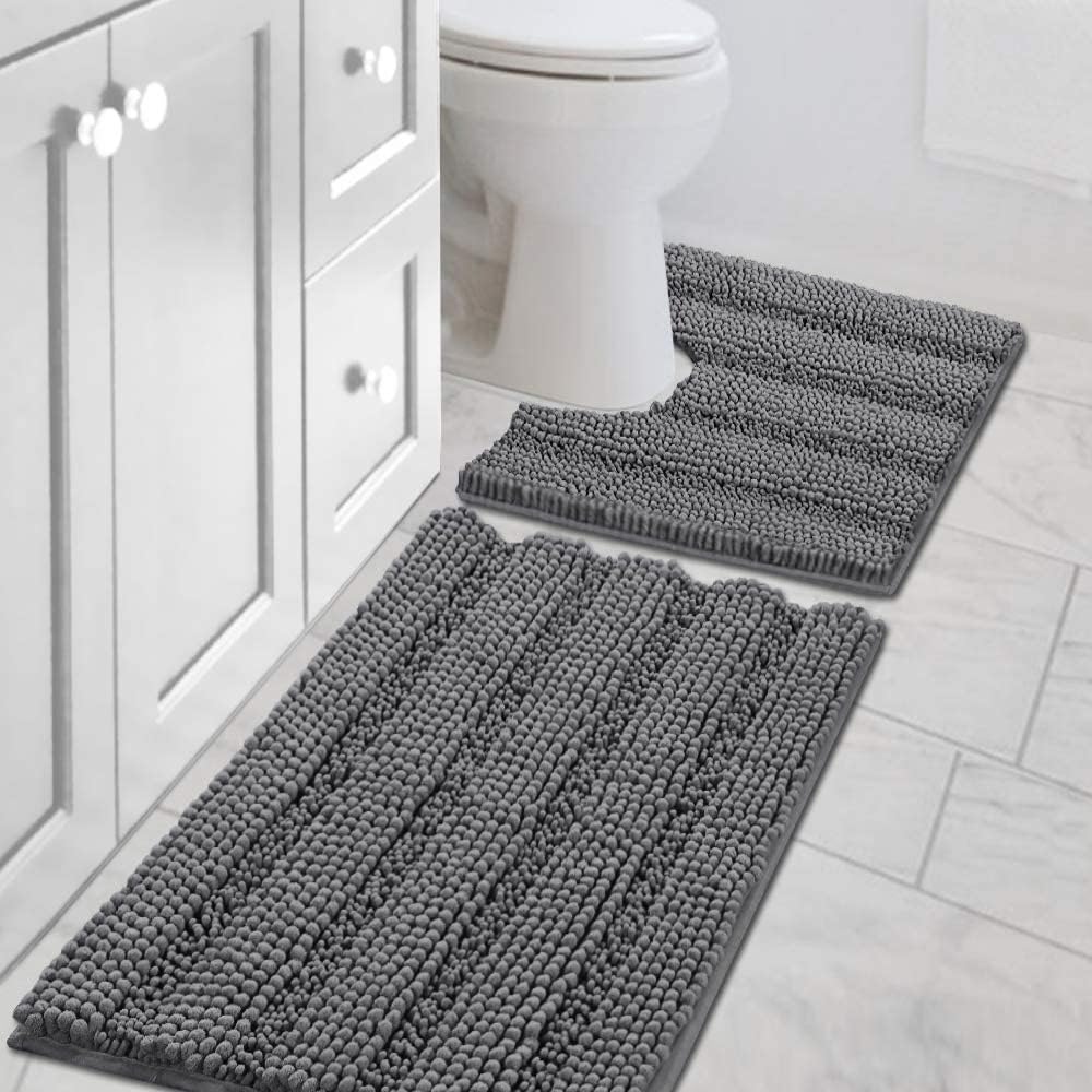 H.VERSAILTEX Bath Rugs for Bathroom Non Slip Bath Mats Extra Thick Chenille Striped Rug 20" x 32" Absorbent Non Skid Fluffy Soft Shaggy Washable Dry Fast Plush Mat for Indoor, Bath Room, Tub - Sage