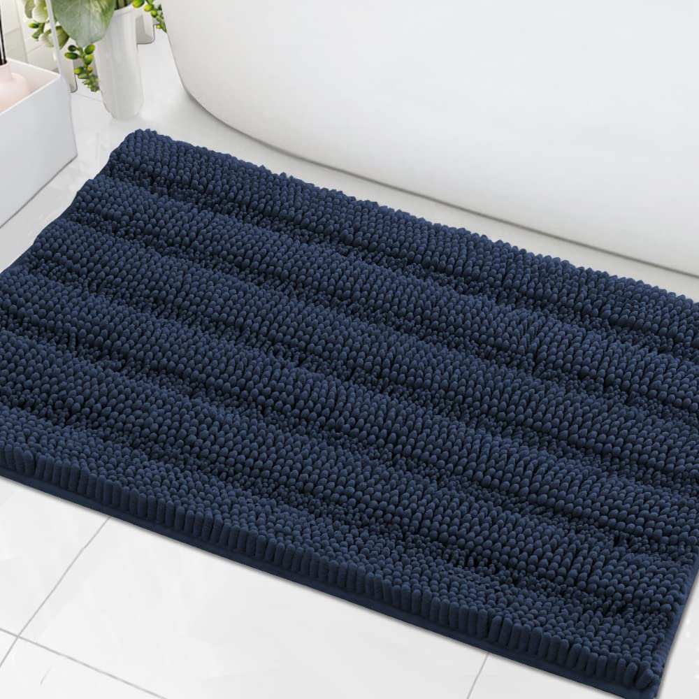 H.VERSAILTEX Bath Rugs for Bathroom Non Slip Bath Mats Extra Thick Chenille Striped Rug 20" x 32" Absorbent Non Skid Fluffy Soft Shaggy Washable Dry Fast Plush Mat for Indoor, Bath Room, Tub - Sage