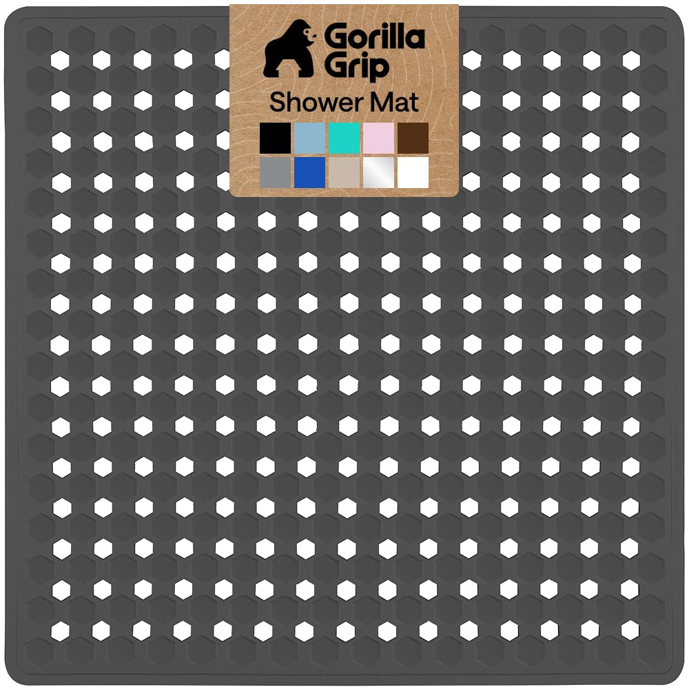 GORILLA GRIP Bath Tub Shower Mat, Bathtub Floor Liner, 35x16 Gray Opaque