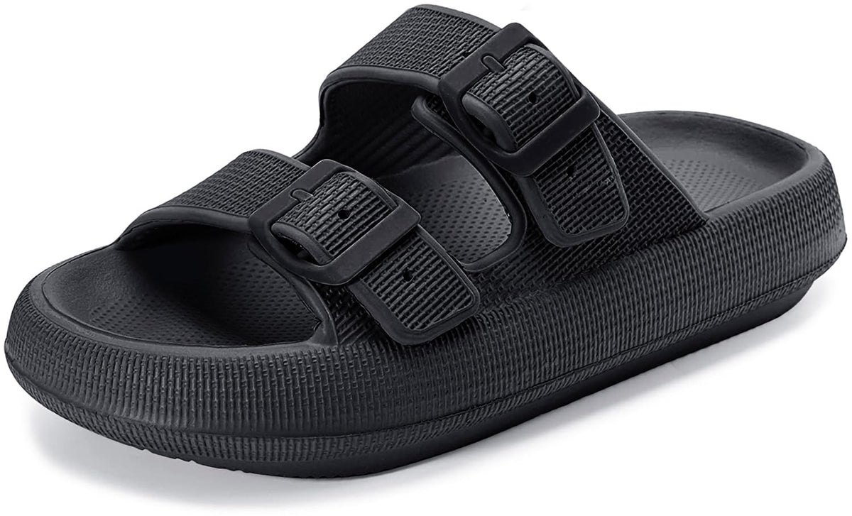 Weweya Sandals for Women Men Pillow Slippers Double Buckle Flat Slides