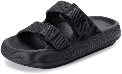 Weweya Sandals for Women Men Pillow Slippers Double Buckle Flat Slides