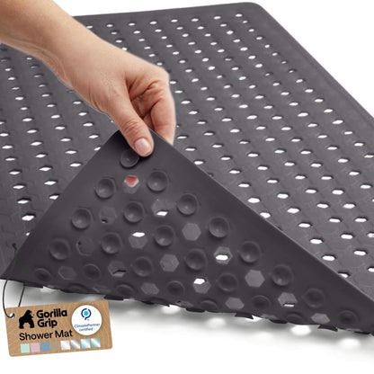 GORILLA GRIP Bath Tub Shower Mat, Bathtub Floor Liner, 35x16 Gray Opaque