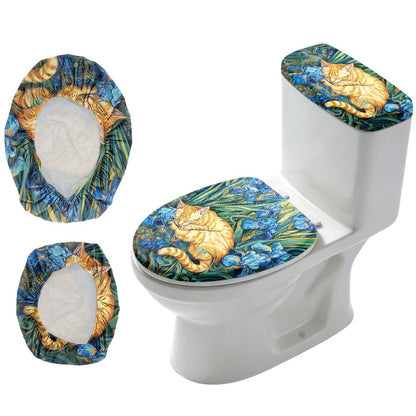 2Pcs Abstract Floral Toilet Lid Cover and Tank Cover Set Stretch Cover Sets Toilet Seat Covers Fabric Sets Machine Wash Fits Round Elongated Oblong for Bathroom Replacement