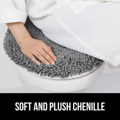 GORILLA GRIP Soft Chenille Toilet Lid Seat Cover, 19.5x18.5 Gray