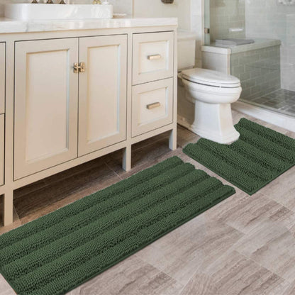 H.VERSAILTEX Bath Rugs for Bathroom Non Slip Bath Mats Extra Thick Chenille Striped Rug 20" x 32" Absorbent Non Skid Fluffy Soft Shaggy Washable Dry Fast Plush Mat for Indoor, Bath Room, Tub - Sage