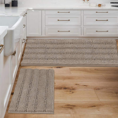 H.VERSAILTEX Bath Rugs for Bathroom Non Slip Bath Mats Extra Thick Chenille Striped Rug 20" x 32" Absorbent Non Skid Fluffy Soft Shaggy Washable Dry Fast Plush Mat for Indoor, Bath Room, Tub - Sage