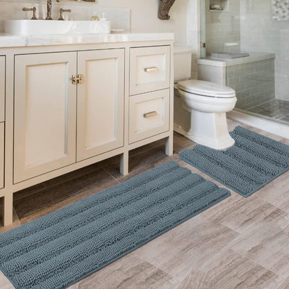 H.VERSAILTEX Bath Rugs for Bathroom Non Slip Bath Mats Extra Thick Chenille Striped Rug 20" x 32" Absorbent Non Skid Fluffy Soft Shaggy Washable Dry Fast Plush Mat for Indoor, Bath Room, Tub - Sage