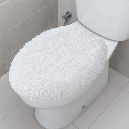 TREETONE Ultra Soft Chenille Bathroom Toilet Lid Cover, 19x21 Inches, White
